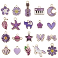 20pcs purple enamel alloy charms featuring moons, stars, and flowers for DIY jewelry making - Enamel Purple Set (SN999)