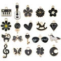 Set of 20 black and white enamel charms including musical instruments and animals - Enamel Black Set (SN994)