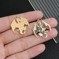 Gothic dragon charms in gold alloy with black and white enamel finish for DIY jewelry - Halloween Flying Dragon (19350) / 28x26mm (1 Piece)