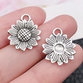 Antieke zilveren zonnebloem hangers van legering voor DIY-sieraden en sleutelhangers - Antiek Zilver Ronde Zonnebloem (14x19mm)