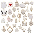 Mix of 26 cartoon white enamel charms including animals stars and hearts for DIY jewelry - White Enamel Set (HK548)