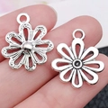 Retro zonnebloem hangers van legering voor doe-het-zelf sieraden en sleutelhangers - Antiek Zilver Bloem (17x21mm)