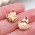 Colgantes de concha en oro rosa para joyas DIY con detalles de rayas y anillo superior - Concha Pequeña Océano Oro KC (11599)