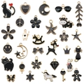 Set of 30 DIY zinc alloy charms with black and white drip oil finish and gold plating - Enamel Black Set (HK550)
