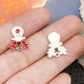 Colgante de pulpo de aleación esmaltada en blanco y rojo para joyería DIY - Cabeza de Reno de Navidad (19642)