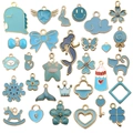 Assorted light blue enamel animal and flower alloy charms for DIY jewelry making - Enamel Lake Blue Set (HK552)