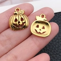 Colgantes de calabaza de Halloween dorados de metal para creación de joyas DIY - Estilo de Calabaza Aterradora (20090) / 1 Pieza (16x18mm) / Oro antiguo