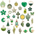 Mix of green and gold enamel charms for DIY jewelry, featuring animals and plants - Enamel Green Set (HK553)