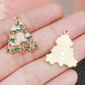 Colgante de árbol de Navidad en aleación esmaltada dorada para accesorios de DIY - Árbol de Navidad Verde (19593)