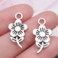 Vintage zilveren bloemenhanger met steel en bladeren voor het maken van DIY-sieraden - Antiek Zilver Zonnebloem (12x22mm)