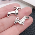 Dackel Hund Anhänger aus Silberlegierung für DIY Armband und Halskette Schmuckbau - Antik Silber Hund (9814)
