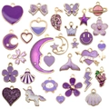 Mixed purple enamel alloy charms set featuring hearts and butterflies for DIY jewelry - Enamel Purple Set (HK555)