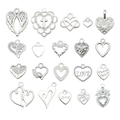 Zilveren vintage hartjes bedeltjes set van legering voor DIY sieraden maken - Glanzend Zilveren Hart Serie 20 Stijlen (SN921)