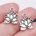 Vintage zilveren lotusbloem bedeltjes voor DIY-sieraden maken op vingertoppen - Antiek Zilver Lotus (11x13mm)