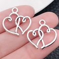 Zilveren holle dubbele hart hanger van legering voor DIY sieraden armbanden en kettingen - Antiek Zilveren Hol Dubbel Hart (5801)