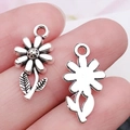 Zilveren retro madeliefje bloem hanger van legering voor het maken van DIY sieraden - Antiek Zilver Kleine Bloem (9x19mm)