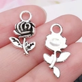 Vintage zilveren roos bloem legering hanger bedeltje voor DIY sieraden en sleutelhangers - Antiek Zilver Roos (10x21mm)