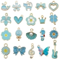 20 stuks lichtblauwe en crèmewitte KC-gouden legering bedels voor DIY sieraden - Gemengde Emaille Blauwe Stijl (SN1639)