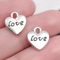 Vintage hartvormige hanger van zilverlegering met Love gravure voor DIY sieraden - Antiek Zilveren Love Hart (8005)