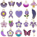 Set van 20 paarse emaille bedeltjes met gouden rand in diverse vormen voor DIY-sieraden - Gemengde Emaille Paarse Stijl (SN1640)