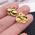 Colgantes de gato de metal en oro envejecido para joyas DIY y accesorios de llaveros - Estilo de Gato Enroscado (20587) / 1 Pieza (12x14mm) / Oro antiguo