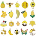 Set van 20 kleurrijke emaille bedeltjes voor DIY-armbanden en sleutelhanger sieraden - Gemengde Emaille Gele Stijl (SN1641)