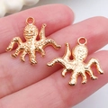 Colgante de pulpo de aleación en oro rosa con textura para creación de joyas DIY - Pulpo de Océano de Oro KC (20706)