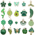 Set van groene emaille en gouden bedeltjes met vlinder klaver en bloemmotieven voor diy - Gemengde Emaille Groene Stijl (SN1643)