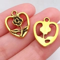 Holle hart roos hanger van goudkleurige legering met vintage gravure voor DIY sieraden - Antique Gold Heart Rose (19x15mm)