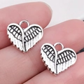 Vintage hartvormige engelenvleugel hangers in antiek zilver voor doe-het-zelf sieraden - Antiek Zilveren Hart Vleugels (13335)