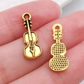 Colgante de violín dorado de aleación para joyería DIY con detalles de cuerda reales - Violín (20887)
