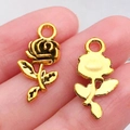 Gouden legering roos hanger voor DIY sieraden met reliëfdetails van bloembladen - Antique Gold Rose (21x10mm)