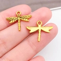 Colgantes de libélula dorados de aleación con alas detalladas para joyería DIY - Estilo Libélula Oro Antiguo (20181) / 19.5x16mm