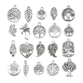 Set de dijes vintage de plata árbol de la vida y hojas para bisutería artesanal - Plata Antigua (SN887)