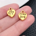 Goldenes Herz-Legierungsanhänger mit Hundepfote und My Dog Gravur für DIY-Schmuck - Antikgold Herz MyDog (20560)