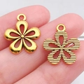 Gouden bloemhangers van legering met gepolijste en gestructureerde bloembladen - Antique Gold Hollow Flower (18x15mm)