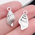 Colgantes de concha plateados para joyería DIY con detalles de textura y parte trasera - Caracola Océano Plata Brillante (20691)