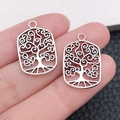 Vintage zilveren rechthoekige levensboom hangers voor DIY-sieraden maken - Antiek Zilveren Vierkante Levensboom (9019)