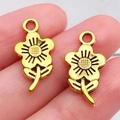 Gouden zonnebloem hangers van legering voor DIY kettingen en sleutelhangers op vingers - Antique Gold Flower (21x11mm)