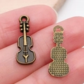 Colgante de violín en bronce vintage con esmalte negro para pulseras de bisutería - Forma de Violín (10893)