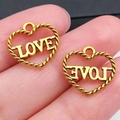 Gouden hartvormige hanger van legering met LOVE-tekst en touwtextuur voor DIY-sieraden - Antiek Gouden Opengewerkt Love Hart (17623)