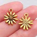 Gouden madeliefje bedeltjes van legering voor kettingen of sleutelhangers, retro - Antique Gold Flower (14x12mm)