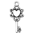 Colgante de llave corazón vintage en aleación de plata antigua para joyería DIY - Llave Corazón Plata Antigua (4162)