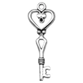 Colgante de llave con forma de corazón en plata antigua para joyería artesanal - Llave Corazón Hueca Plata Antigua (6709)