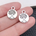 Retro levensboom hangers van zilverlegering voor doe-het-zelf armbanden en sieraden - Antiek Zilver Ronde Levensboom (10418)