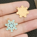 Blauer und goldener Schneeflocken Anhänger aus Legierung mit Glanzlack für DIY Schmuck - Seeblau Emaille Weihnachts-Schneeflocke / 19x21mm