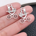 Retro zilveren voedselwagen hanger met wijnglas details voor DIY sieraden maken - Wijnserveerwagen (12147)