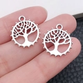 Antiek zilveren levensboom hangers van metaal voor vintage sieraden maken - Antiek Zilver Ronde Levensboom (11270)