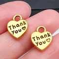 Gouden hartvormige hanger van legering met Thank You gravure voor DIY-sieraden - Antiek Gouden Thank You Hart (19996)