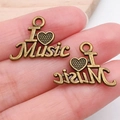 Colgantes retro de aleación de bronce con grabado I Love Music para hacer bisutería - Corazón MUSIC (20905)